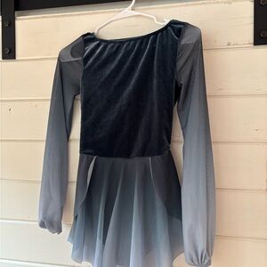 Weissman Velvet and Sheer Dance Dress in Dark and Light Gray